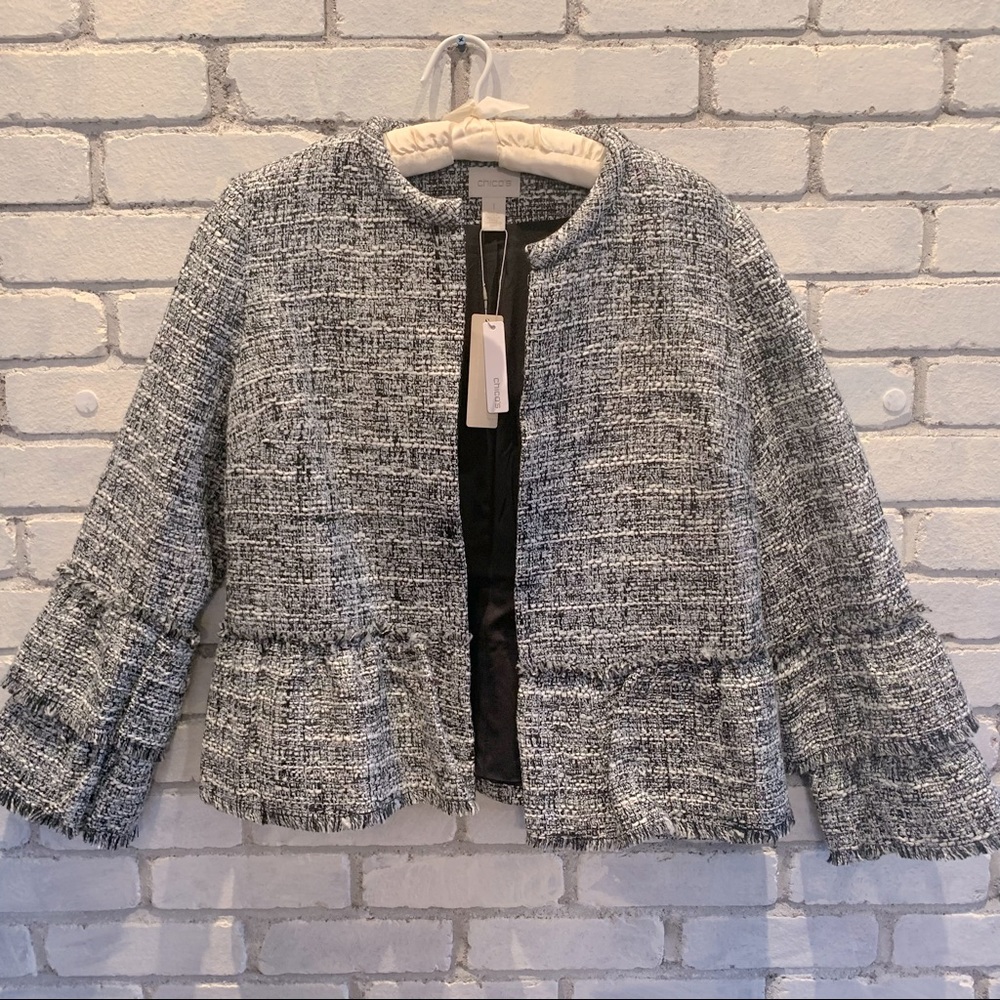 Chico’s Ruffle Tweed Jacket Size Medium NWT